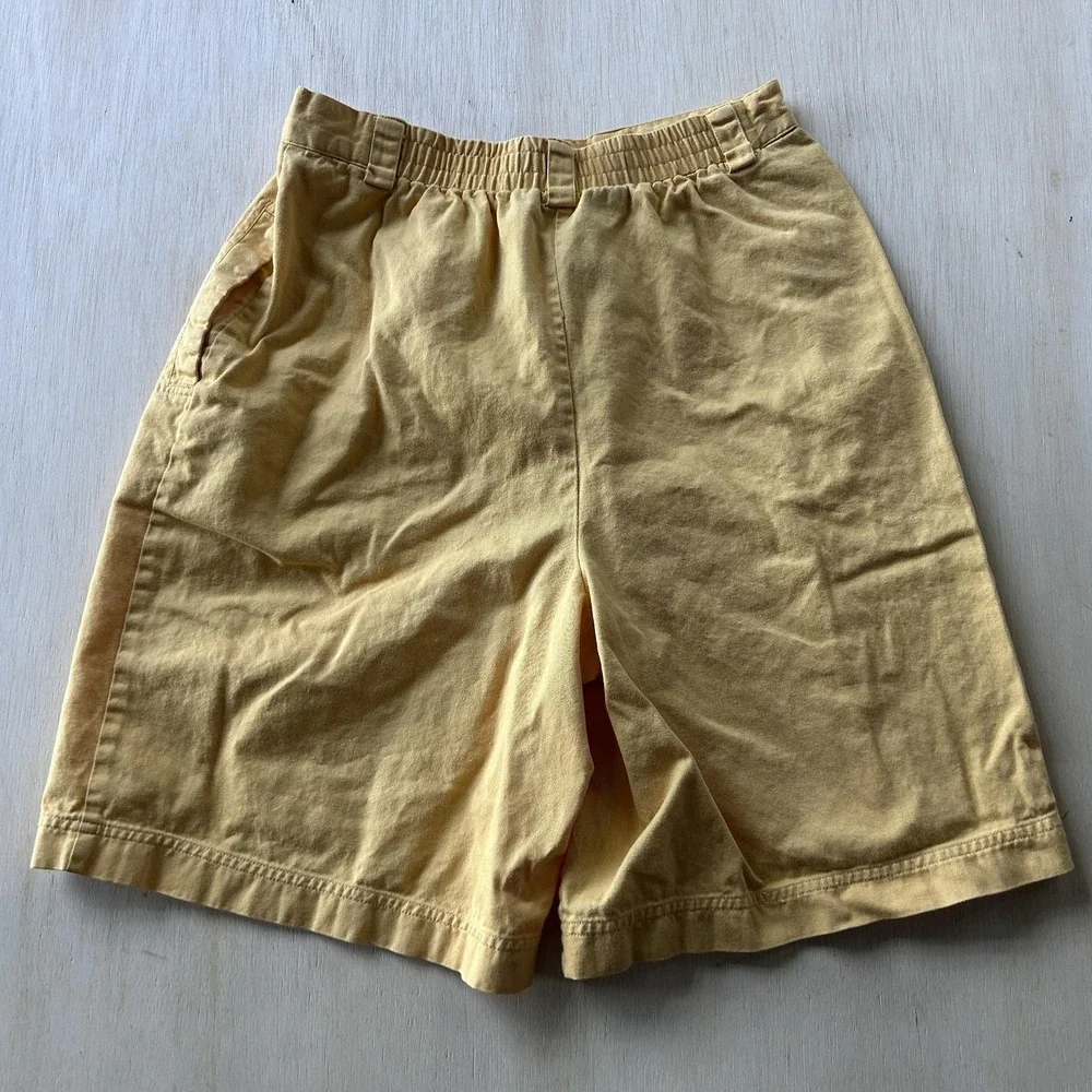 Vintage Yellow Twill Pleated SKwear Shorts Womens 10 Elastic Waist 8 Inseam